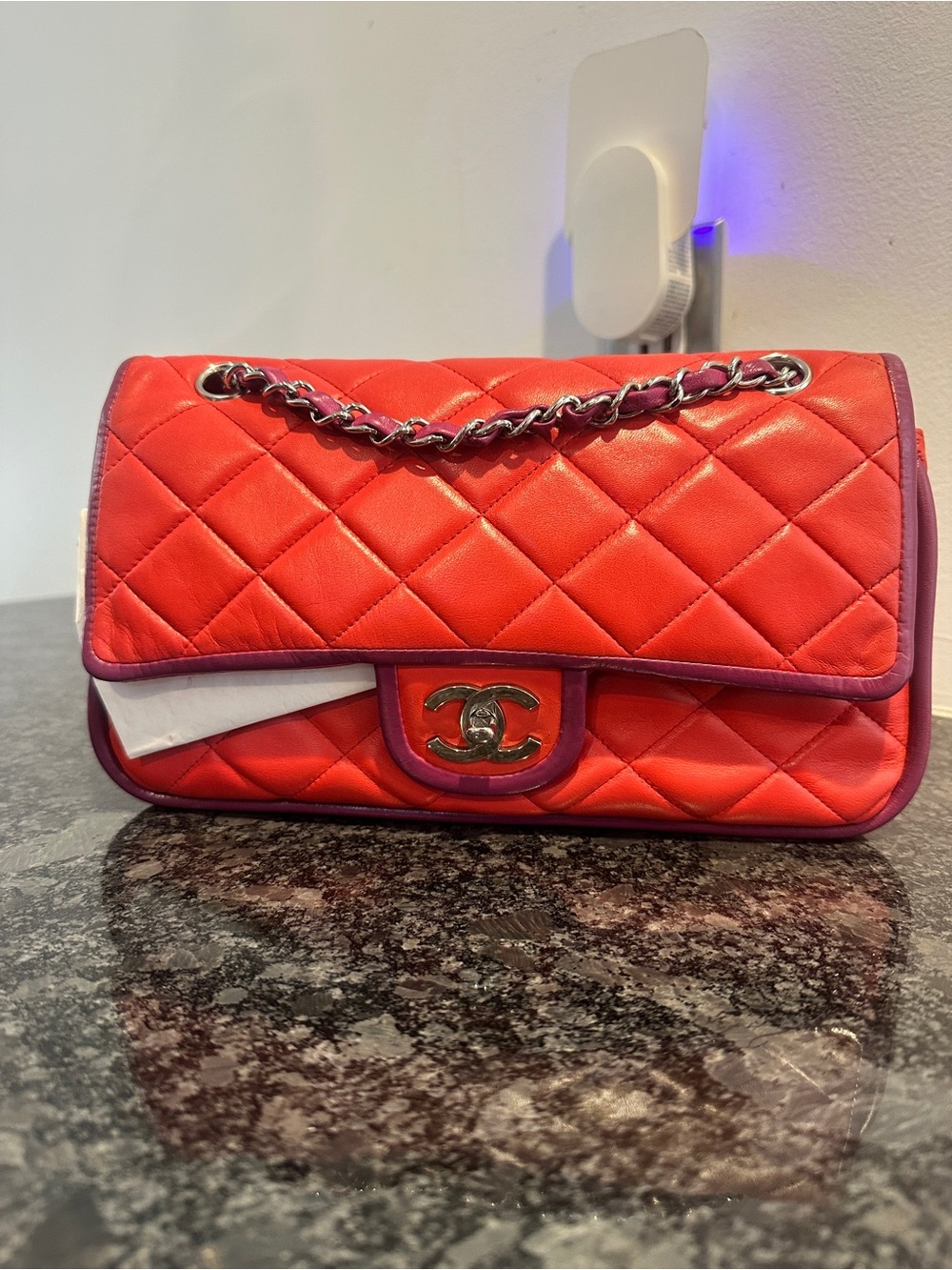 Y2K Chanel Quilted Leather Flap Bag in Red with Pink Trim
